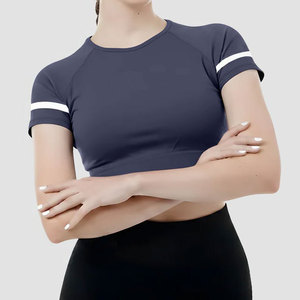 Camiseta Deportiva Corta de Verano para Mujer, Cuello en V, Manga Corta, Ajustada, 100% Algodón, Tejido Jersey de Secado Rápido - Product Image 6