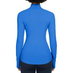Chaqueta de yoga de nailon con cuello alto y cremallera completa para mujer, transpirable, ajustada, de manga larga, para entrenamiento, secado rápido, para gimnasio y running. - Product Image 4