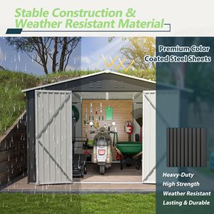 Caseta de Almacenamiento de Herramientas Metálica para Exteriores de 10x10 Pies, Estructura Reforzada, Puertas con Cerradura, Caseta de Jardín Grande, Alta Visibilidad - Product Image 6