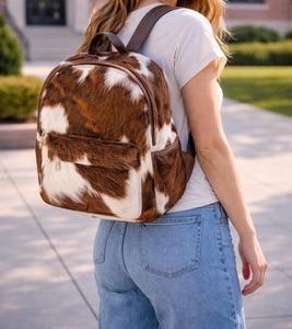 Mochila de cuero de vaca estilo occidental, bolso escolar para ordenador portátil de viaje Vintage, multifunción, gran capacidad, portátil, con cremallera - Product Image 5