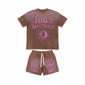 Conjunto de Camiseta de Verano de Dos Piezas con Logotipo Personalizado, Impresión DTF, Tejido Transpirable, Estilo Hip-Hop, Tallas Grandes, para Hombre - Product Image 4