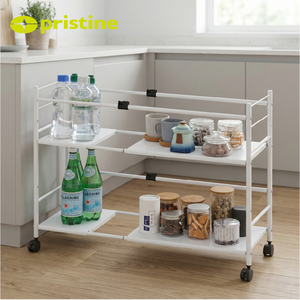 Carrito de Servicio Metálico Moderno de 2 Niveles, Resistente y Fácil de Limpiar, para Cocina y Sala de Estar, Contenedor de Alimentos - Product Image 6