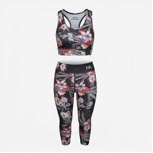 Ensemble de yoga floral 2 pièces North Approach : Crop top dos nageur et leggings taille haute, anti-transpiration et respirant - Product Image 1
