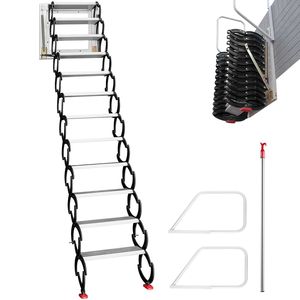 Scala a 12 gradini in lega per soppalco, pieghevole a parete, nera - Product Image 1