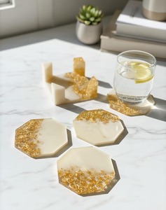 Handmade <b>Epoxy</b> <b>Resin</b> Coasters With Gold Leaf Inlay Irregular Shape Home Decoration Crafted For Coffee <b>Table</b> Use - Product Image 4