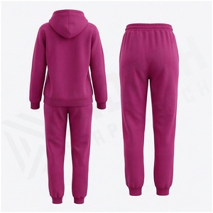 100% Cotton Women Midweight Fleece 2-Piece <b>Vintage</b> Hooded Sweatpants & Jacket Set Fall Winter Jogger <b>Tracksuit</b> - Product Image 2