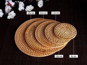 <b>Rattan</b> Cup Coasters Dining Table Mat Heat Resistant Holder Hand Woven Round Wicker Drink Coaster <b>Placemats</b> Handmade Natural - Product Image 6