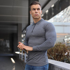 Men's <b>Black</b> Long Sleeve Knitted Polo Shirt Solid Color Zipper Design <b>Smart</b> Casual Regular Fit - Product Image 4