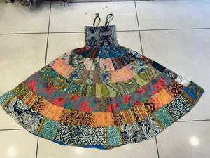 Vestido de Seda Hecho a Mano, Ecológico y Transpirable, con Parches, Estilo Bohemio, Falda a Media Pierna con Volantes, Silueta Recta, Cintura Natural, para Fiesta - Product Image 5