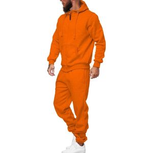 Men's Orange Hooded Tracksuit Full Zip <b>Sweatshirt</b> And Joggers Set Casual Solid Color Breathable Cotton Autumn Wear - Product Image 4