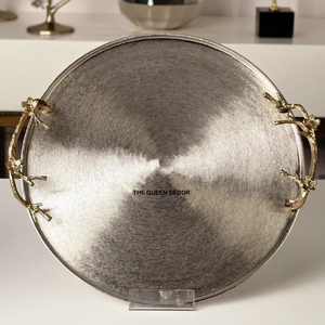 Antique Metal Serving Tray Handmade High Quality Light <b>Weight</b> Fancy Oval Shape Unique Table Top <b>Storage</b> Home Organization - Product Image 1