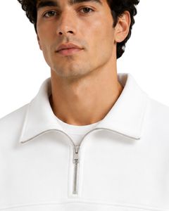Sweat-shirt blanc oversize pour homme à col zippé, en molleton à manches longues, style streetwear décontracté, en coton épais personnalisé - Product Image 6