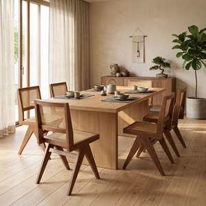 Silla de Comedor Moderna de Madera Maciza y Ratán con Asiento y Respaldo de Mimbre Tejido, Silla Lateral Nórdica sin Brazos para Comedor, Cafetería y Hotel - Product Image 4