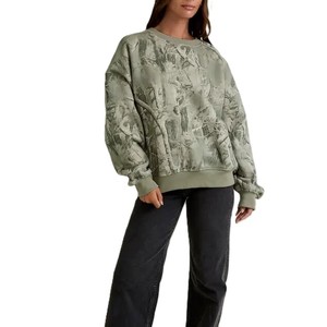 Sudadera con cuello redondo y estampado de camuflaje de moda 2027 para mujer, sudadera con capucha personalizada con bordado de chenilla, jersey extragrande de peso pesado - Product Image 4