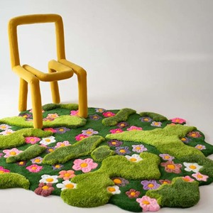 Alfombra de lana floral para niños, suave y afelpada, tapete de juego para niños, alfombra con forma irregular, alfombra con mechones para dormitorio infantil, decoración bonita para el suelo - Product Image 6