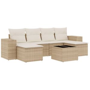 Ensemble de canapés de jardin beige en rotin, mobilier d'extérieur, coussins en mousse haute densité, imperméables, design contemporain - Product Image 5