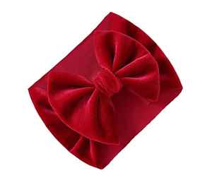 Serre-têtes élastiques en nylon avec grand nœud en velours pour enfants, bandeau doux et élastique en tissu gaufré, couleur unie - Product Image 6