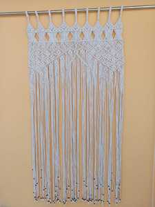 Tapisserie murale en macramé blanc, rideau décoratif à franges perlées pour chambre à coucher, salon, entrée - Product Image 1