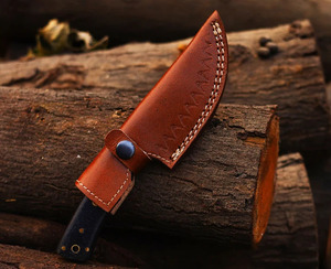 Cuchillo EDC de hoja curva pulida a espejo con mango de Micarta negra, cuchillo utilitario para camping y bushcraft, funda de cuero, venta al por mayor - Product Image 4