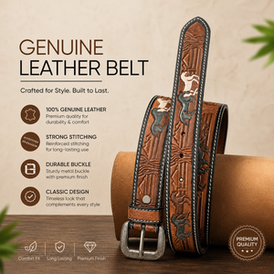 Men's Western Belt with Floral Pattern Conifer Handmade Heavy Duty 1.5 Inches Width 42 Inches Length for Casual & Ranch Wear - Product Image 4