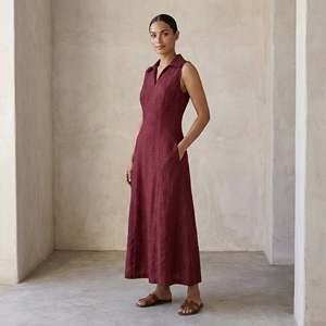 Vestido Maxi Elegante Color Granate para Mujer, Hecho a Mano con Algodón, Sin Mangas, con Tela Ligera, Estilo Moderno y Ajuste Cómodo - Product Image 2