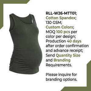 Camiseta sin mangas de maternidad para mujer, algodón y elastano, 130 GSM, con fruncido lateral, cuello redondo, sin mangas, logotipo personalizado - Product Image 6