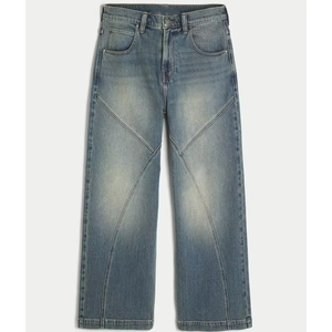 Pantalones vaqueros anchos vintage lavados para hombre, con costuras curvas, estilo baggy, de mezclilla, streetwear, ajuste holgado, azules, informales - Product Image 3
