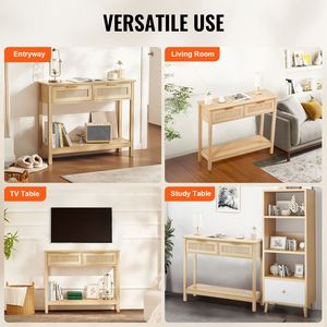 Consolle in Rattan Naturale con 2 Cassetti Contenitori per Ingresso Appartamento, Tavolo da Divano, Soggiorno - Product Image 6