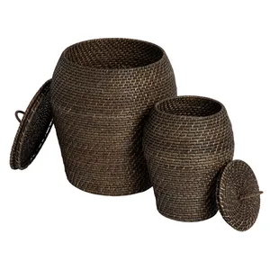 Natural Handwoven Eco-Friendly Rattan Decorative Storage <b>Basket</b> Lid Natural <b>Wicker</b> Organizer for Living Room Bedroom <b>Laundry</b> - Product Image 1