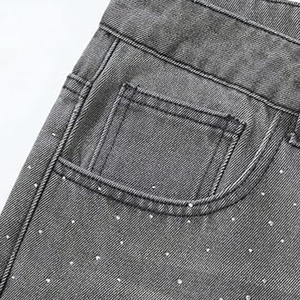 Shorts en jean taille haute pour homme, style streetwear décontracté, coupe courte, 100 % coton respirant, avec décoration en strass - Product Image 6