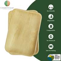 Kit de fournitures de fête jetables en bois rustique biodégradable, compatible micro-ondes, 9 x 6 pouces, avec 25 assiettes et un plateau, Charity Leaf