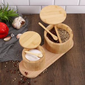 Boîte à sel en bois d'acacia faite à la main, double compartiment, couvercle pivotant, boîte de rangement pour épices, pot à sucre par blossom craft india - Product Image 1