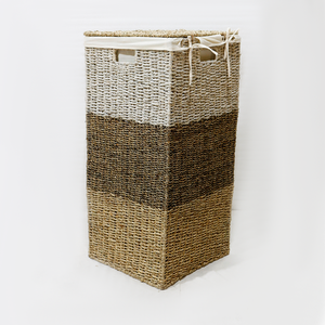 Handwoven Seagrass Multi-Color Eco-Friendly Laundry Hamper With Liner <b>Corner</b> <b>Basket</b> - Product Image 3