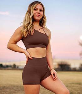 Conjunto Deportivo de Dos Piezas para Mujer, Top Corto Acanalado Suave y Pantalones Cortos con Control de Abdomen, Ropa de Gimnasio para Verano - Product Image 5
