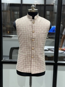 Royal Blush Jacquard <strong>Nehru</strong> <strong>Waistcoat</strong> for Men Premium Bandhgala Modi Jacket Designer Wedding Vest Ethnic Kurta Set Jacket - Product Image 2
