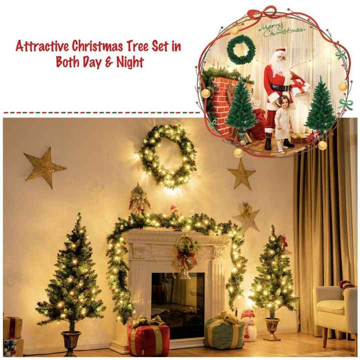 4-Piece Christmas Decoration Set Including Garland Wreath and Entrance Trees