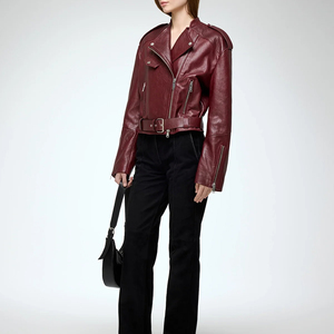 Veste en cuir pour femme de qualité supérieure, col montant, tendance, décontractée, hiver, respirante, tricotée, écologique, coupe-vent, mode - Product Image 3
