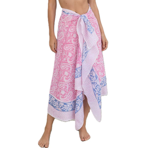 Ethically Made Floral Paisley Pareo - Long Cotton Wrap Skirt - Versatile Handmade <b>Beach</b> Scarf - Product Image 1