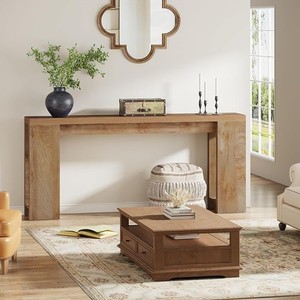Console en bois massif avec base en chêne, design scandinave moderne, meuble de rangement pour entrée et salon - Product Image 2