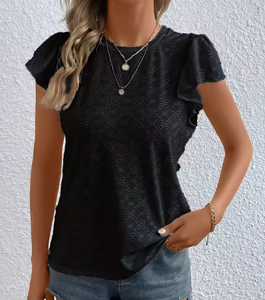 Camiseta de punto con hombros descubiertos y manga corta para mujer, estilo nuevo de verano, corte ajustado, simple y único, que realza la figura. - Product Image 4