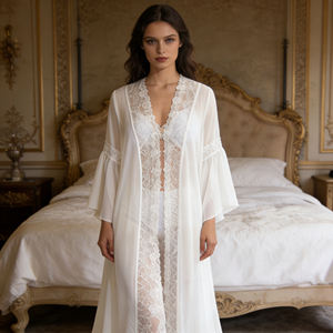 Vente flash sur Temu : Robe longue blanche élégante pour femme, avec dentelle et manches bouffantes, robe de mariée pour la nuit de noces et la lune de miel - Product Image 6