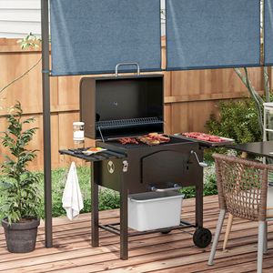 Black Charcoal <b>BBQ</b> <b>Grill</b> Adjustable Height Folding Shelves Thermometer Wheels Porcelain Steel Rotisserie for Smoked Barbeque - Product Image 2