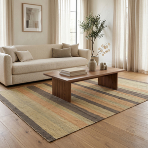 Alfombra Moderna de Lana Tejida a Mano, Diseño Desierto Verde Marrón, Ecológica, Antideslizante, de Pelo Grueso y Rayas, en Tonos Tierra, para Sala de Estar - Product Image 4
