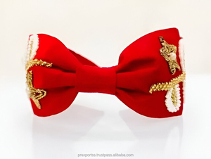 Diadema de terciopelo rojo bordada, ajustable, impermeable, luminosa, ecológica, con trabajo Zari, hecha a mano, para mujeres y niñas, para bodas y fiestas, personalizada - Product Image 3