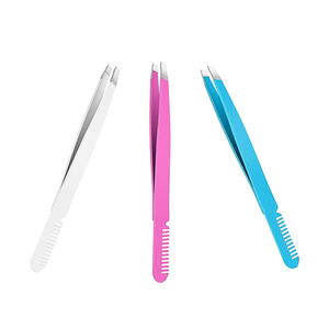 Ensemble de pinces à sourcils de qualité supérieure, différentes couleurs, en métal et acier, avec peigne intégré. - Product Image 1