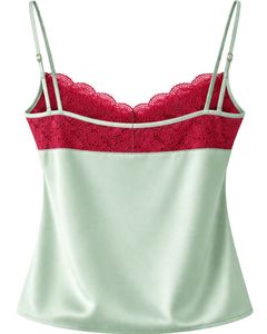 Ensemble de pyjama en satin vert menthe avec dentelle pour femme, ensemble de pyjama sexy, vêtements de nuit doux en soie, tenue de détente en deux pièces pour l'été - Product Image 4