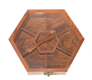 Boîte à épices en bois compartimentée, organisateur de rangement pour la cuisine - Product Image 1