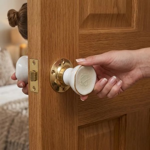 Poignée de meuble et de tiroir en céramique de forme ronde au design moderne avec bordure dorée, durable et écologique - Product Image 1