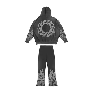 Novedades: Conjunto de dos piezas para mujer, pantalones acampanados apilados y sudadera de felpa gruesa de rizo francés, chándal a juego para mujer - Product Image 4