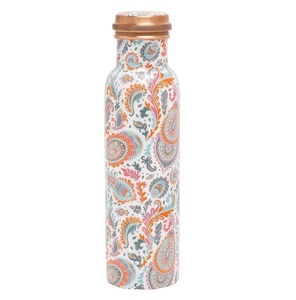 Botella de Agua Decorativa de Cobre Puro con Protección Antiderrames de 1000 ml, Diseño Rosa Meena para Ayurveda, Meditación y Fitness - Product Image 1